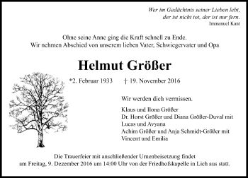 Traueranzeige von Helmut Größer von  Gießener Anzeiger