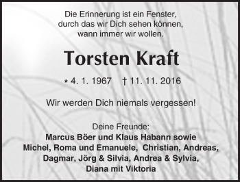 Traueranzeige von Torsten Kraft von Trauerportal Echo Online