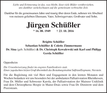 Traueranzeige von Jürgen Schüßler von Trauerportal Rhein Main Presse
