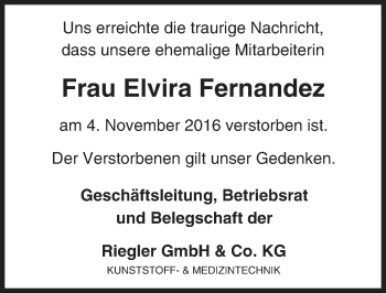Traueranzeige von Elvira Fernandez von Trauerportal Echo Online