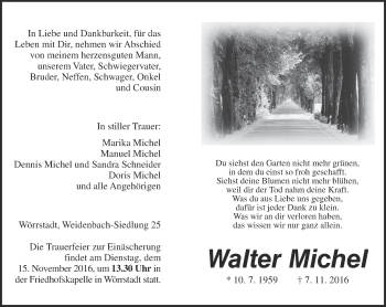 Traueranzeige von Walter Michel von Trauerportal Rhein Main Presse
