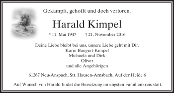 Traueranzeige von Harald Kimpel von  Usinger Anzeiger