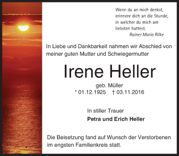 Traueranzeige von Irene Heller von Trauerportal Echo Online