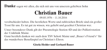 Traueranzeige von Christian Bauer von Trauerportal Rhein Main Presse