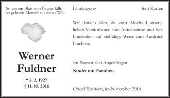 Traueranzeige von Werner Fuldner von Trauerportal Rhein Main Presse