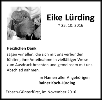 Traueranzeige von Eike Lürding von Trauerportal Echo Online
