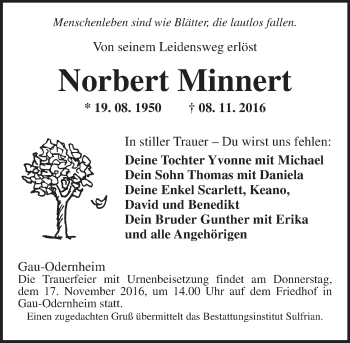 Traueranzeige von Norbert Minnert von Trauerportal Rhein Main Presse