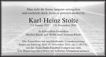 Traueranzeige von Karl-Heinz Stolte von  Usinger Anzeiger