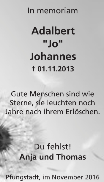 Traueranzeige von Adalbert Johannes von Echo-Zeitungen (Gesamtausgabe)