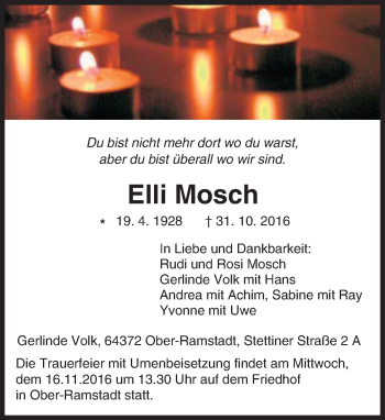 Traueranzeige von Elli Mosch von Trauerportal Echo Online