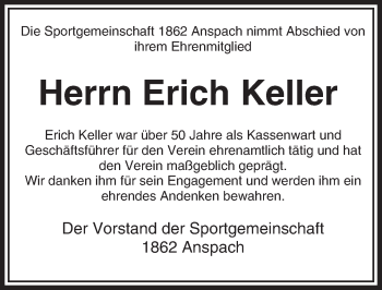 Traueranzeige von Erich Keller von  Usinger Anzeiger