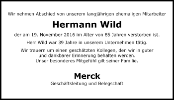 Traueranzeige von Hermann Wild von Trauerportal Echo Online