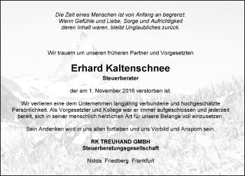 Traueranzeige von Erhard Kaltenschnee von  Kreisanzeiger