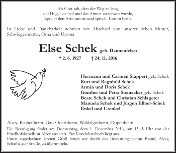 Traueranzeige von Else Schek von Trauerportal Rhein Main Presse