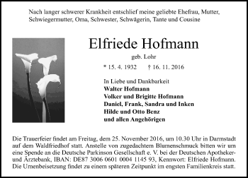 Traueranzeige von Elfriede Hofmann von Trauerportal Echo Online