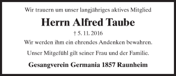 Traueranzeige von Alfred Taube von Trauerportal Rhein Main Presse