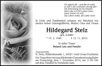 Traueranzeige von Hildegard Stelz von Trauerportal Rhein Main Presse