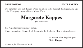 Traueranzeige von Margarete Kappes von Trauerportal Echo Online
