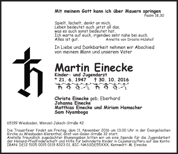 Traueranzeige von Martin Einecke von Trauerportal Rhein Main Presse