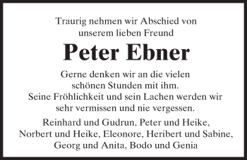 Traueranzeige von Peter Ebner von  Usinger Anzeiger