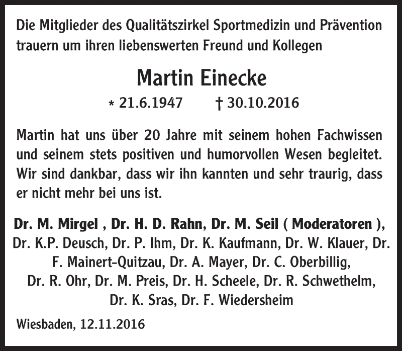  Traueranzeige für Martin Einecke vom 12.11.2016 aus Trauerportal Rhein Main Presse