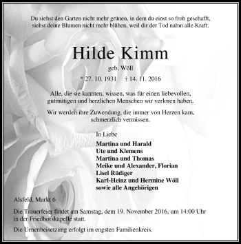 Traueranzeige von Hilde Kimm von VRM Trauer