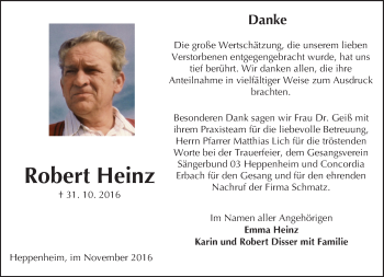 Traueranzeige von Robert Heinz von Trauerportal Echo Online