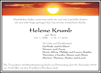 Traueranzeige von Helene Krumb von Trauerportal Echo Online