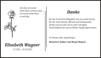 Traueranzeige von Elisabeth Wagner von Trauerportal Rhein Main Presse