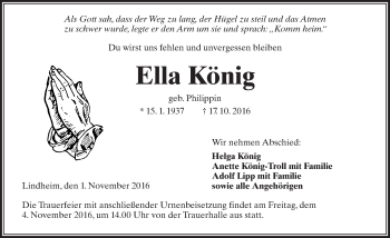 Traueranzeige von Ella König von  Kreisanzeiger