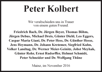 Traueranzeige von Peter Kolbert von Trauerportal Rhein Main Presse