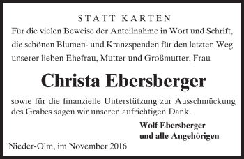 Traueranzeige von Christa Ebersberger von Trauerportal Rhein Main Presse