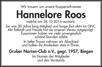 Traueranzeige von Hannelore Roos von Trauerportal Rhein Main Presse