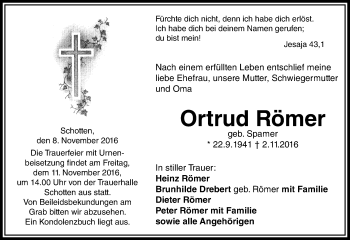 Traueranzeige von Ortrud Römer von  Kreisanzeiger