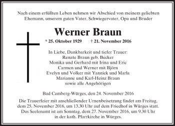 Traueranzeige von Werner Braun von  Camberger Anzeiger