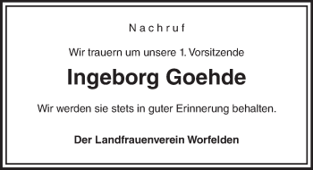 Traueranzeige von Ingeborg Goehde von Trauerportal Echo Online
