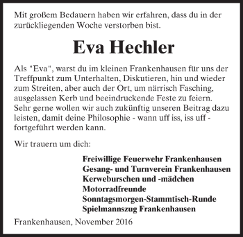 Traueranzeige von Eva Hechler von Trauerportal Echo Online