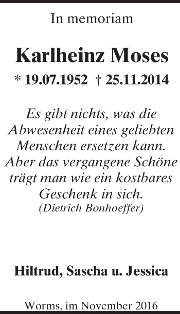 Traueranzeige von Karlheinz Moses von Trauerportal Rhein Main Presse