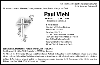 Traueranzeige von Paul Viehl von Trauerportal Rhein Main Presse
