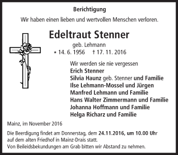 Traueranzeige von Edeltraut Stenner von Trauerportal Rhein Main Presse