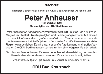Traueranzeige von Peter Anheuser von Trauerportal Rhein Main Presse