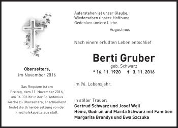 Traueranzeige von Berti Gruber von  Camberger Anzeiger