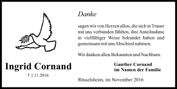 Traueranzeige von Ingrid Cornand von Trauerportal Rhein Main Presse