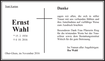 Traueranzeige von Ernst Wahl von VRM Trauer