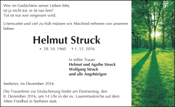 Traueranzeige von Helmut Struck von Trauerportal Echo Online