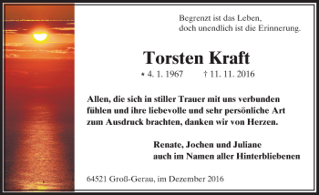 Traueranzeige von Torsten Kraft von Trauerportal Echo Online