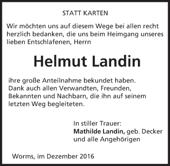 Traueranzeige von Helmut Landin von Trauerportal Rhein Main Presse