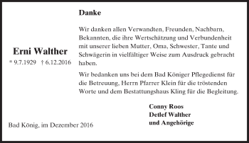 Traueranzeige von Erni Walther von Trauerportal Echo Online