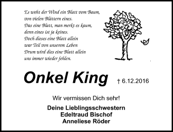 Traueranzeige von Wilfried König von Trauerportal Echo Online