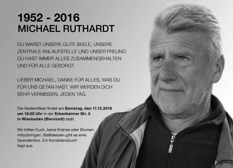  Traueranzeige für Michael Ruthardt vom 16.12.2016 aus Trauerportal Rhein Main Presse